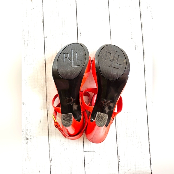 Ralph Lauren Faythe Bright Orange 100% Leather Strappy Platform Heels Size 10B - Picture 10 of 15